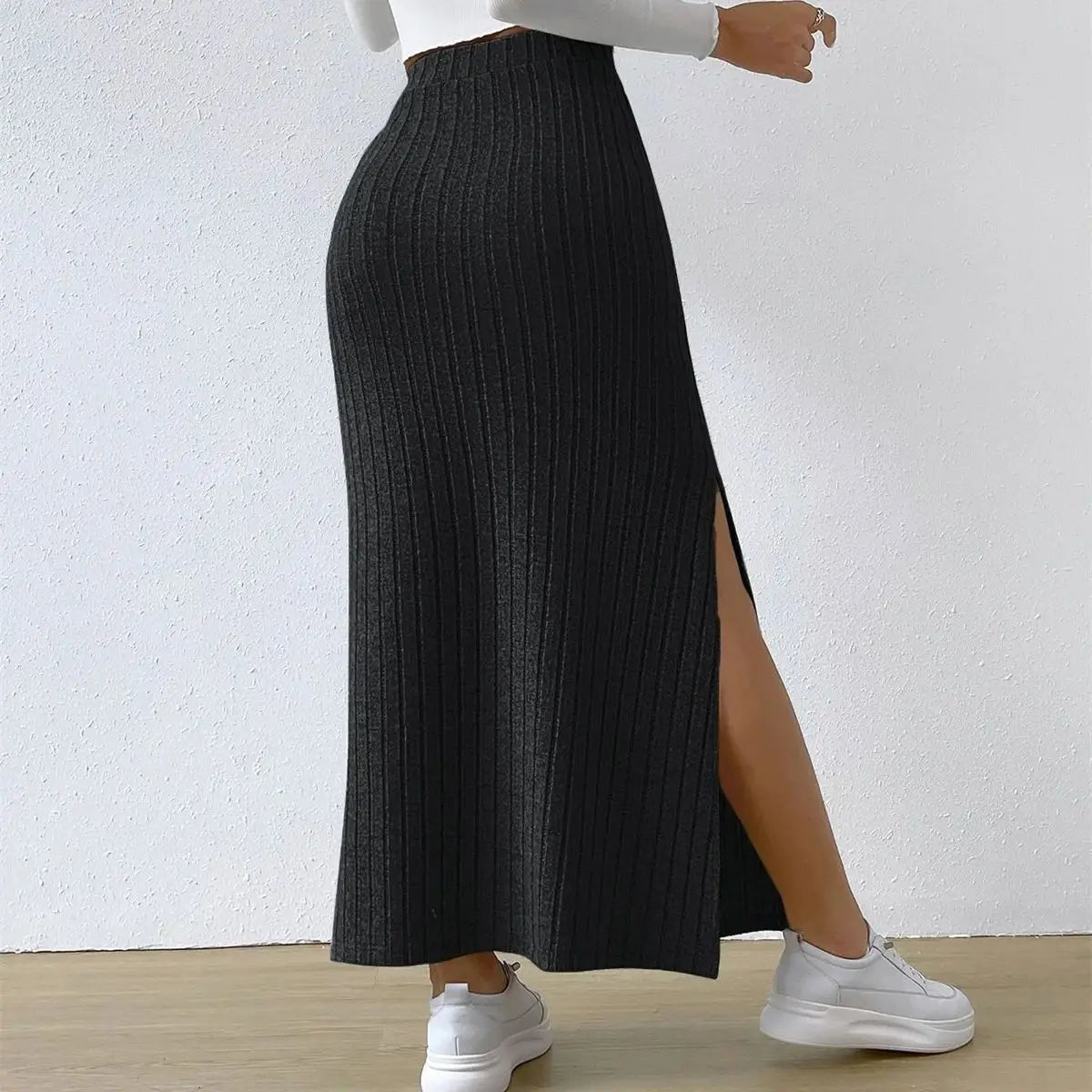 Solid Split Skirt – Minimal High - Waist Fit - LunaKit.LTD
