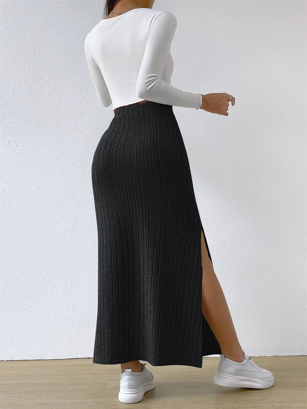 Solid Split Skirt – Minimal High - Waist Fit - LunaKit.LTD