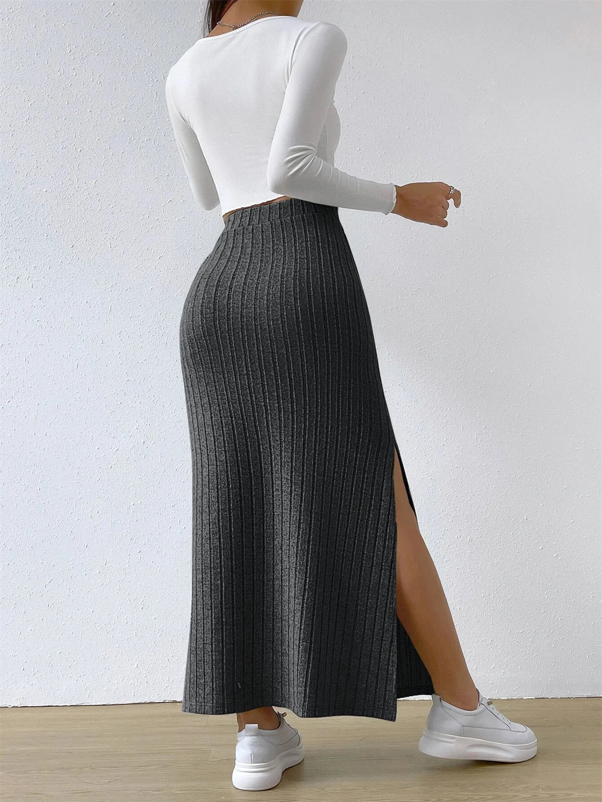 Solid Split Skirt – Minimal High - Waist Fit - LunaKit.LTD