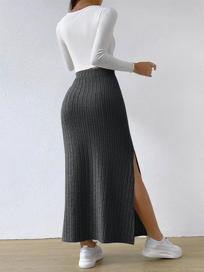 Solid Split Skirt – Minimal High - Waist Fit - LunaKit.LTD