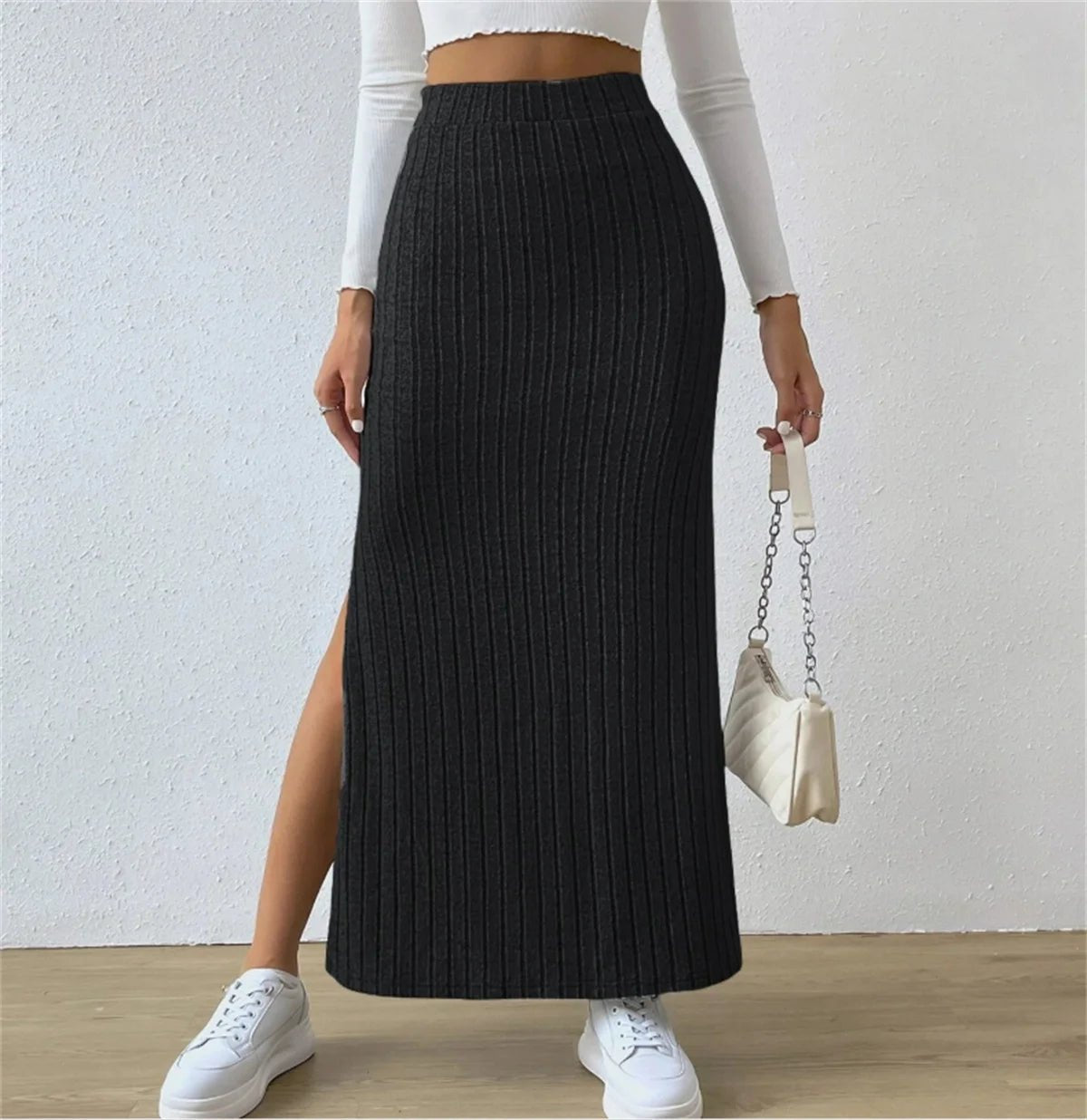 Solid Split Skirt – Minimal High - Waist Fit - LunaKit.LTD