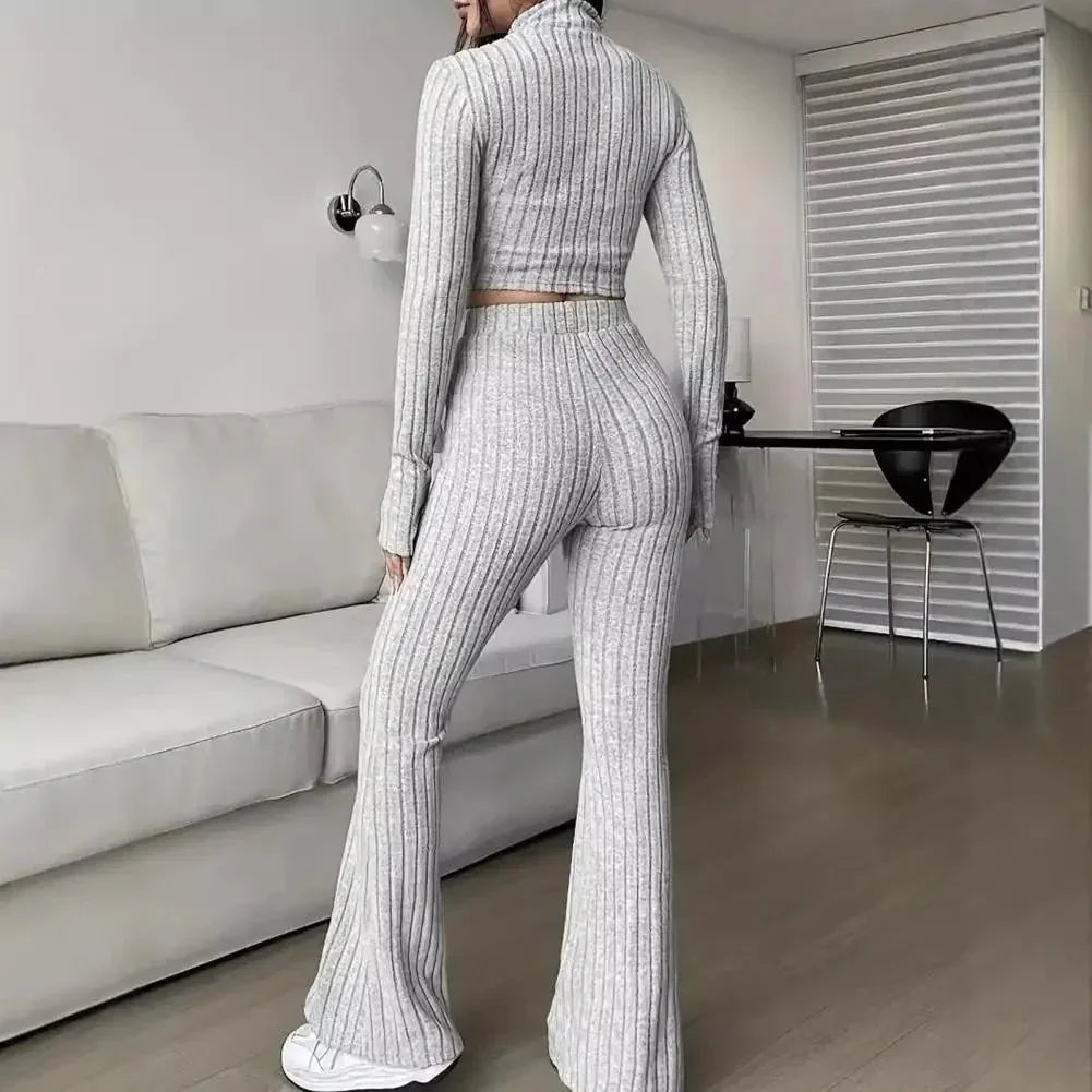 Spring Knit Suit Set – Zipped Top & Flared Pants - LunaKit.LTD