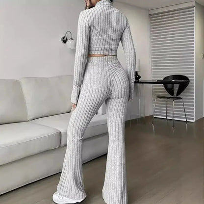 Spring Knit Suit Set – Zipped Top & Flared Pants - LunaKit.LTD