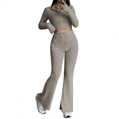 Spring Knit Suit Set – Zipped Top & Flared Pants - LunaKit.LTD