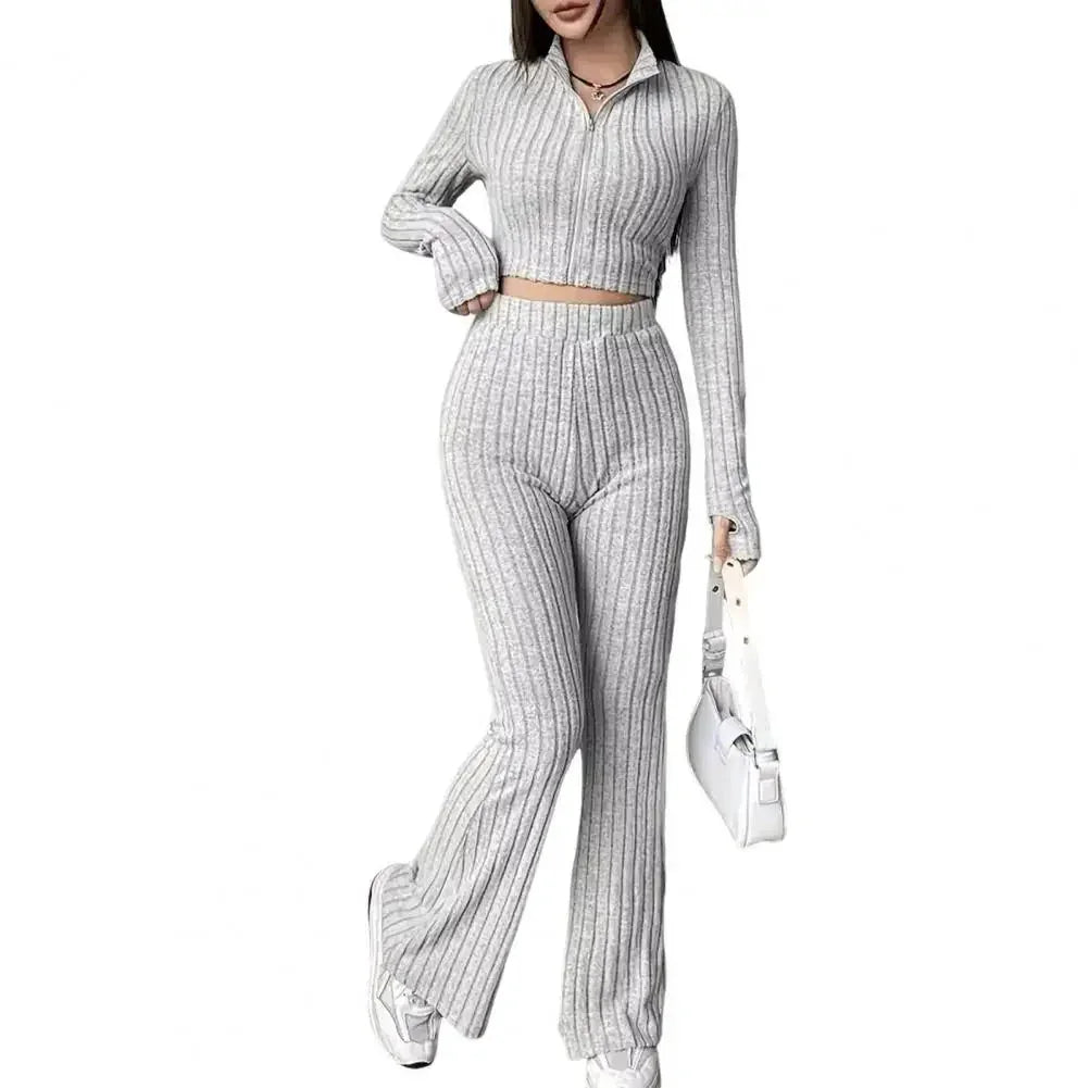 Spring Knit Suit Set – Zipped Top & Flared Pants - LunaKit.LTD