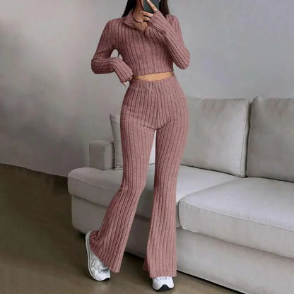 Spring Knit Suit Set – Zipped Top & Flared Pants - LunaKit.LTD