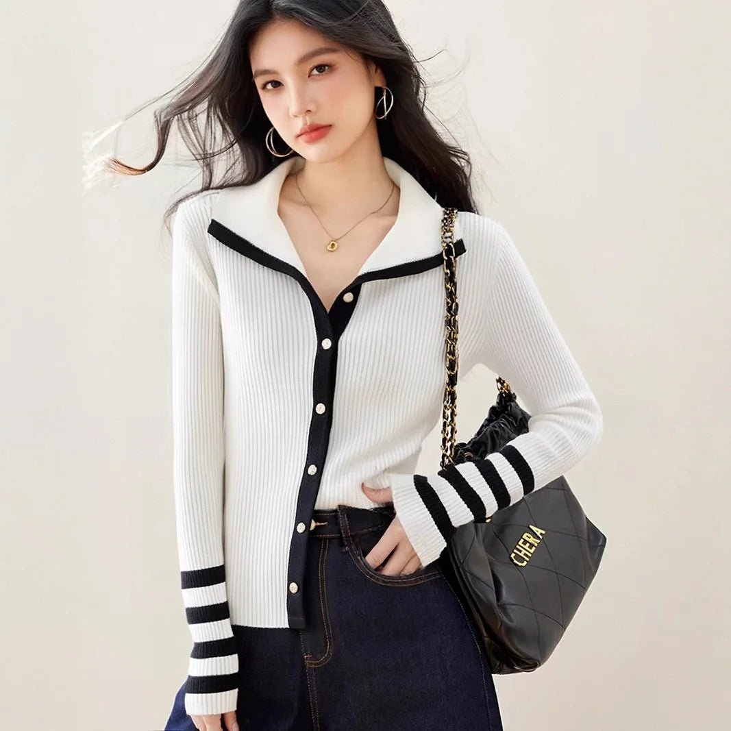 Striped Knit Cardigan – Modern Autumn Elegance - LunaKit.LTD