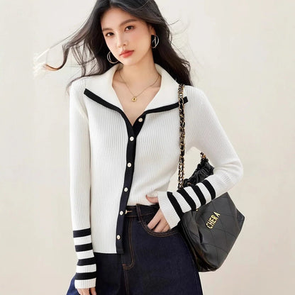 Striped Knit Cardigan – Modern Autumn Elegance - LunaKit.LTD