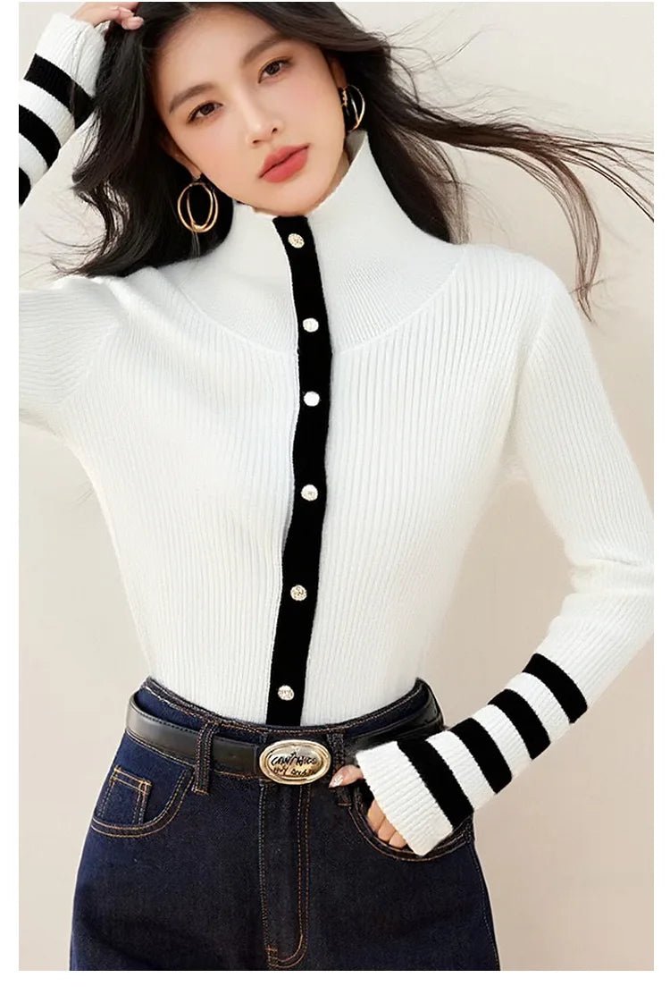 Striped Knit Cardigan – Modern Autumn Elegance - LunaKit.LTD