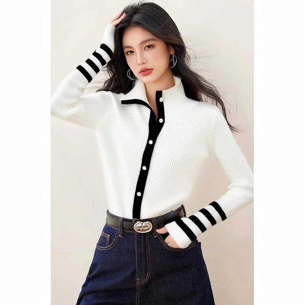 Striped Knit Cardigan – Modern Autumn Elegance - LunaKit.LTD
