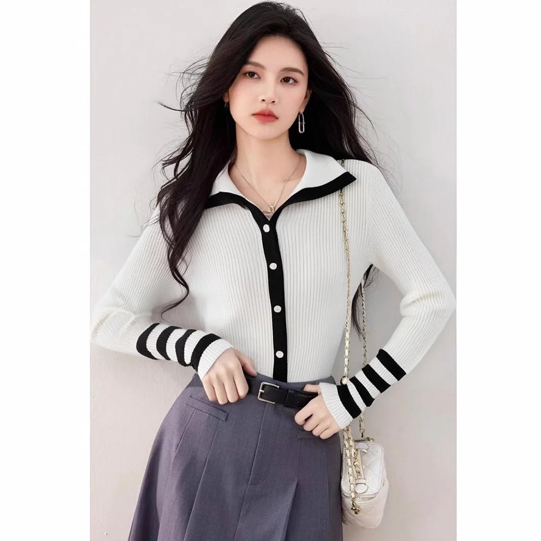 Striped Knit Cardigan – Modern Autumn Elegance - LunaKit.LTD
