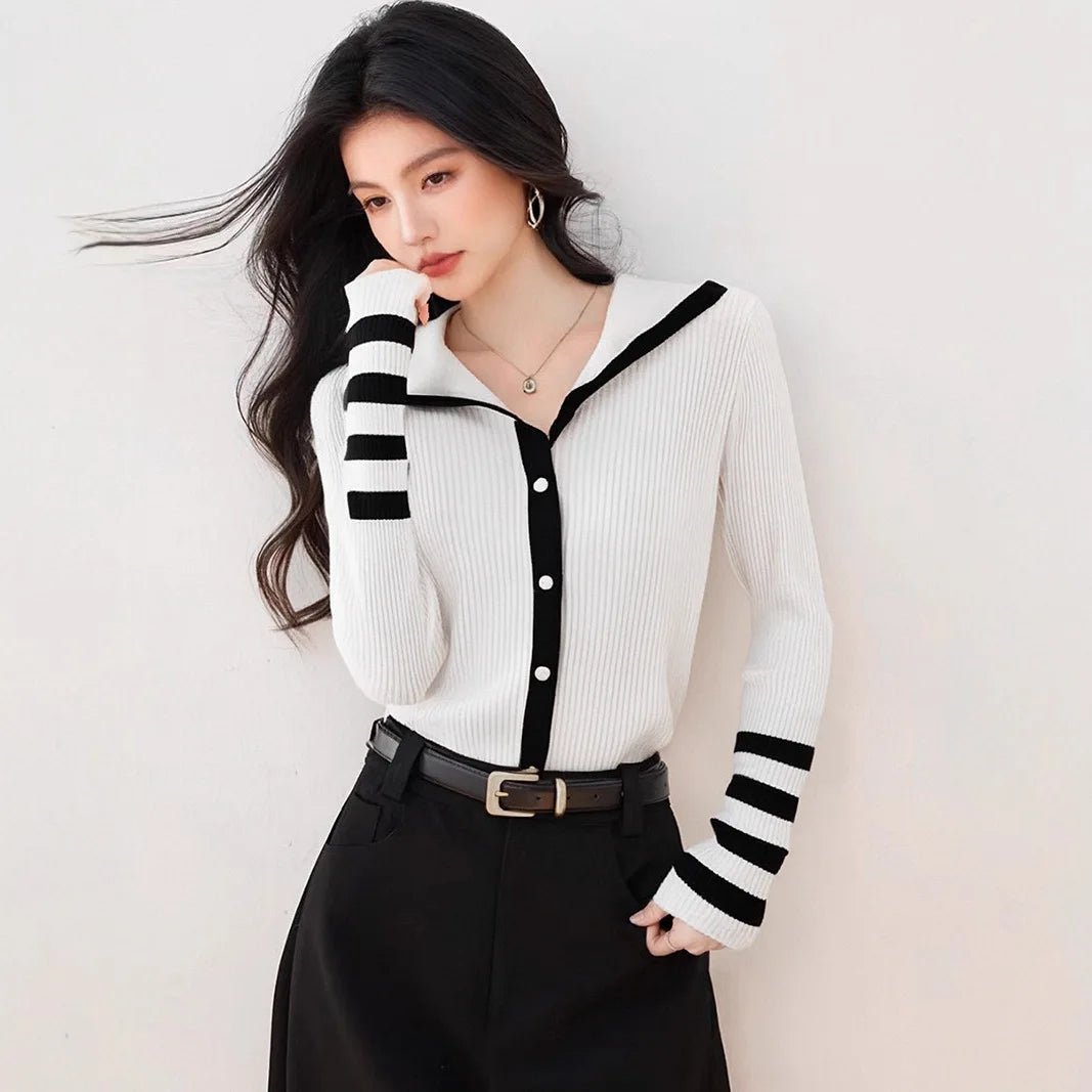 Striped Knit Cardigan – Modern Autumn Elegance - LunaKit.LTD