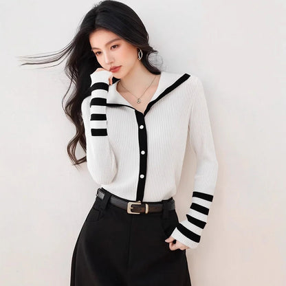 Striped Knit Cardigan – Modern Autumn Elegance - LunaKit.LTD