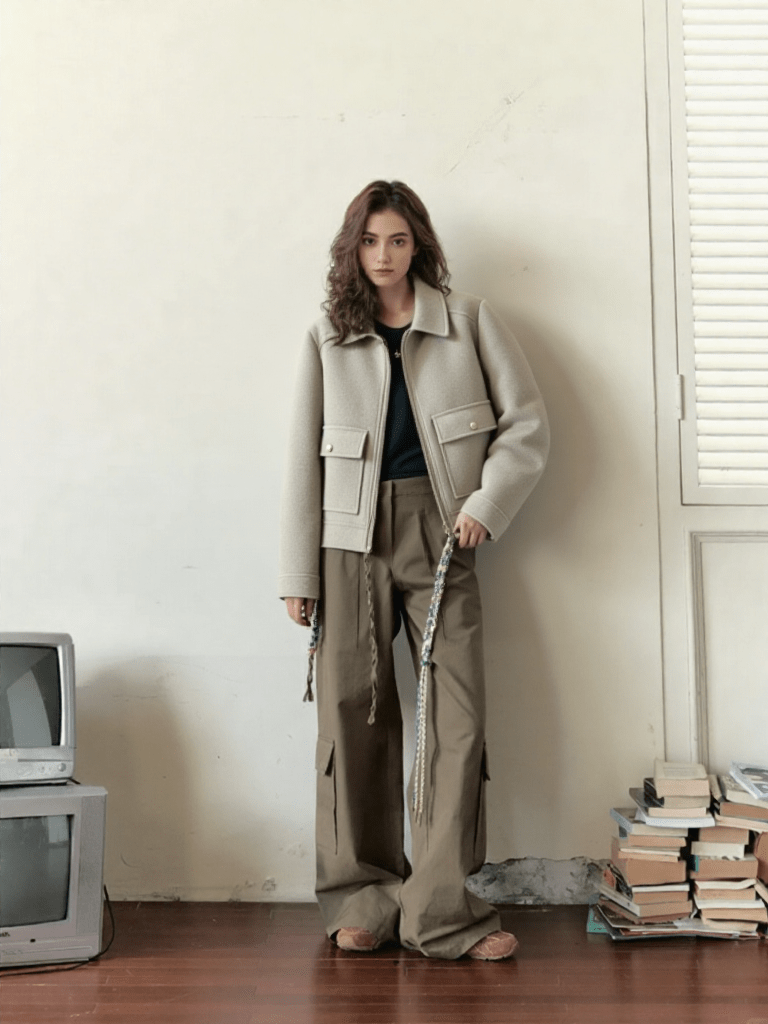 Structured Wool - Blend Zip Jacket – Minimal Utility Style - LunaKit.LTD