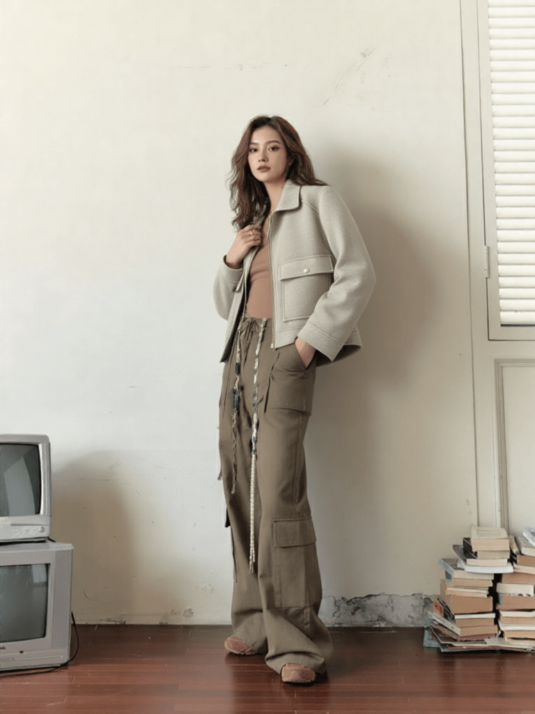 Structured Wool - Blend Zip Jacket – Minimal Utility Style - LunaKit.LTD