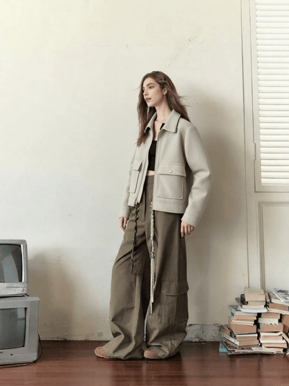 Structured Wool - Blend Zip Jacket – Minimal Utility Style - LunaKit.LTD