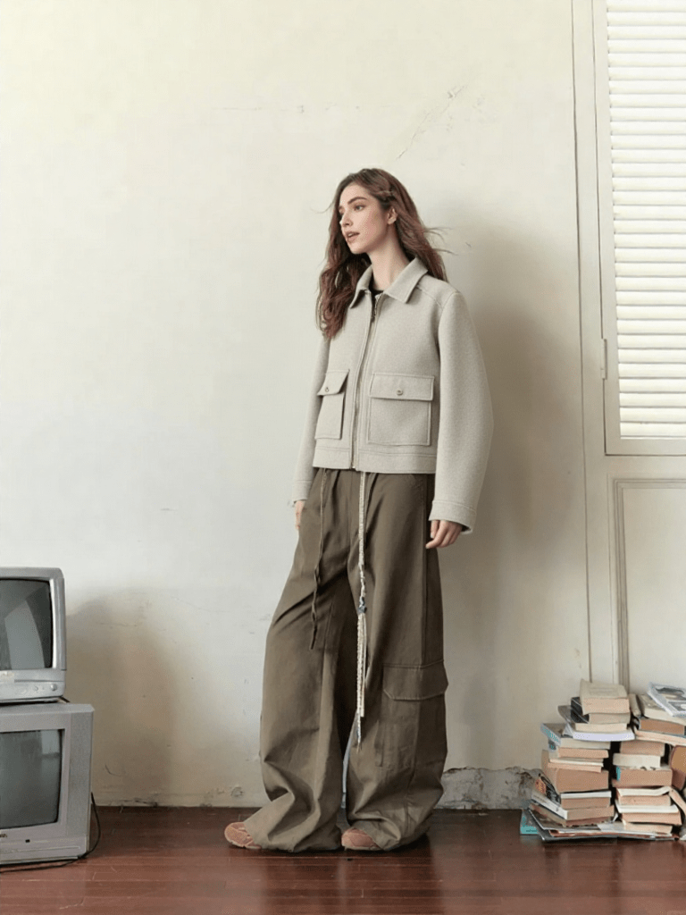 Structured Wool - Blend Zip Jacket – Minimal Utility Style - LunaKit.LTD