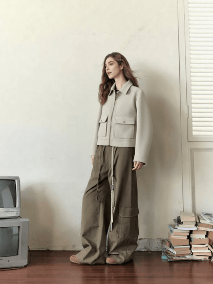 Structured Wool - Blend Zip Jacket – Minimal Utility Style - LunaKit.LTD