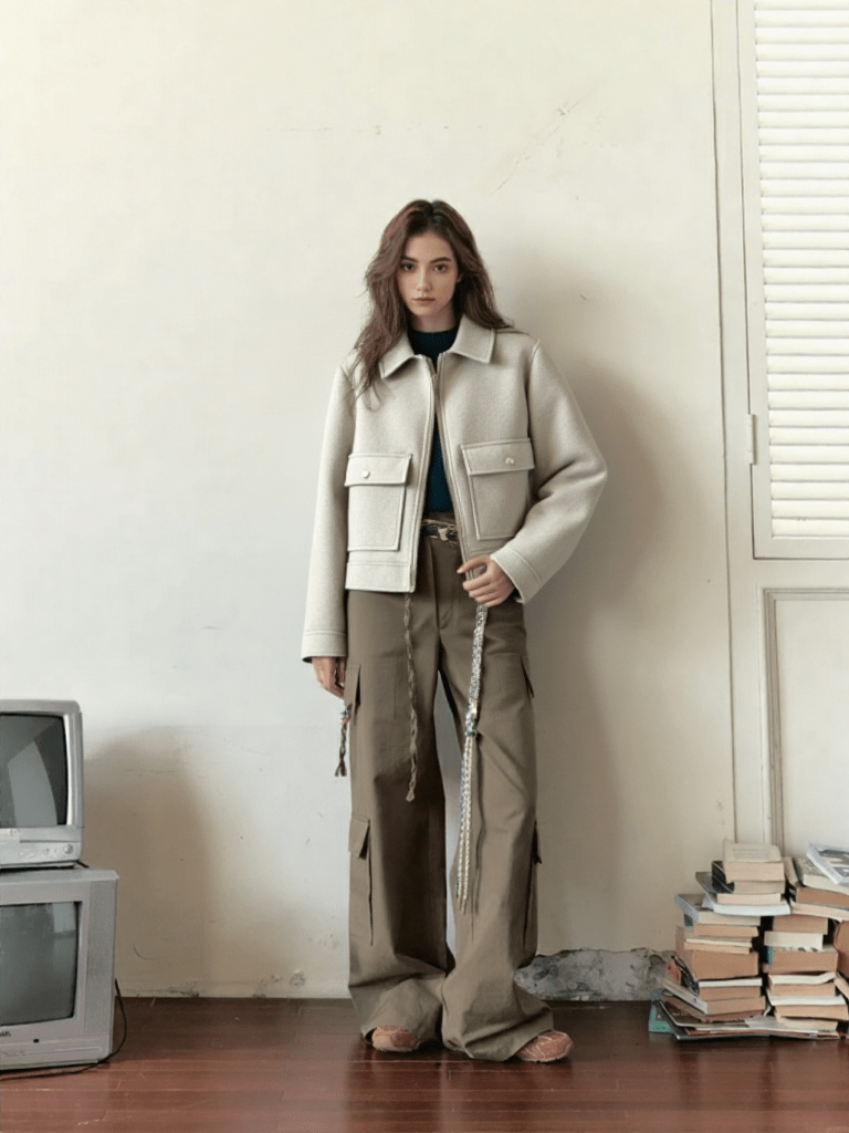 Structured Wool - Blend Zip Jacket – Minimal Utility Style - LunaKit.LTD