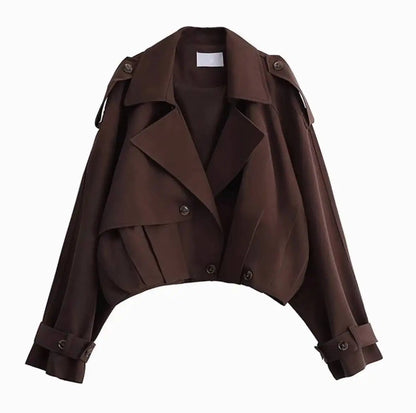 Stylish Short Trench – Lapel Collar with Belted Cuffs - LunaKit.LTD