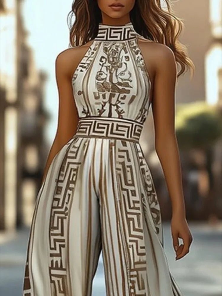 Summer Halter Jumpsuit – Chic Geometric Print - LunaKit.LTD
