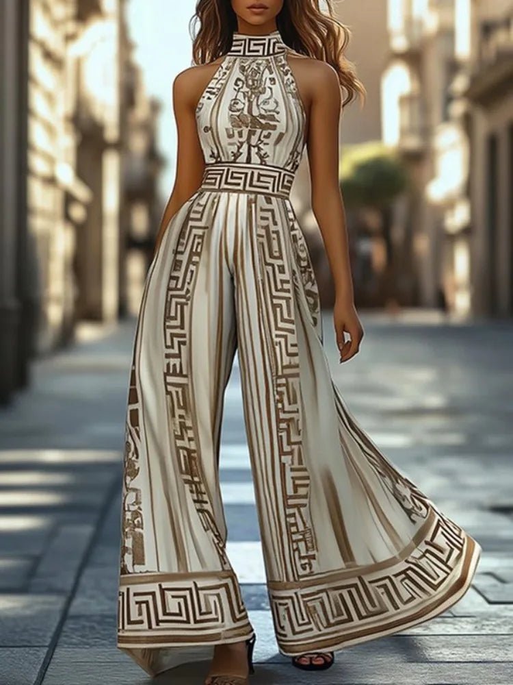 Summer Halter Jumpsuit – Chic Geometric Print - LunaKit.LTD