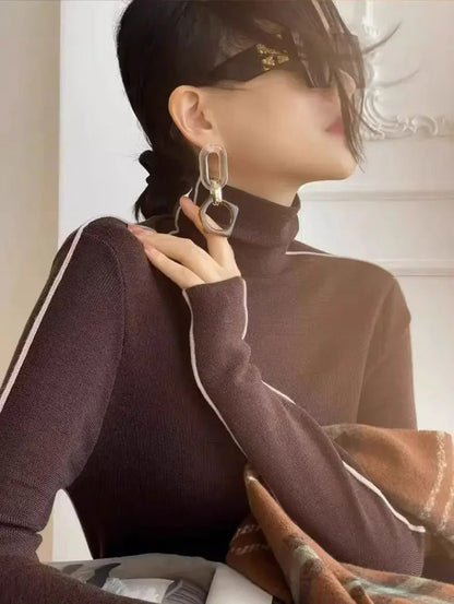 Turtleneck Knit Top – Slim Fit with Contrast Trim - LunaKit.LTD