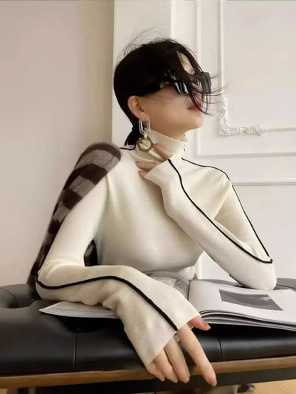 Turtleneck Knit Top – Slim Fit with Contrast Trim - LunaKit.LTD