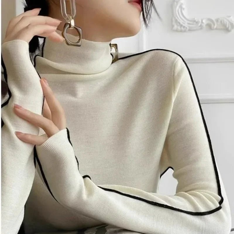 Turtleneck Knit Top – Slim Fit with Contrast Trim - LunaKit.LTD