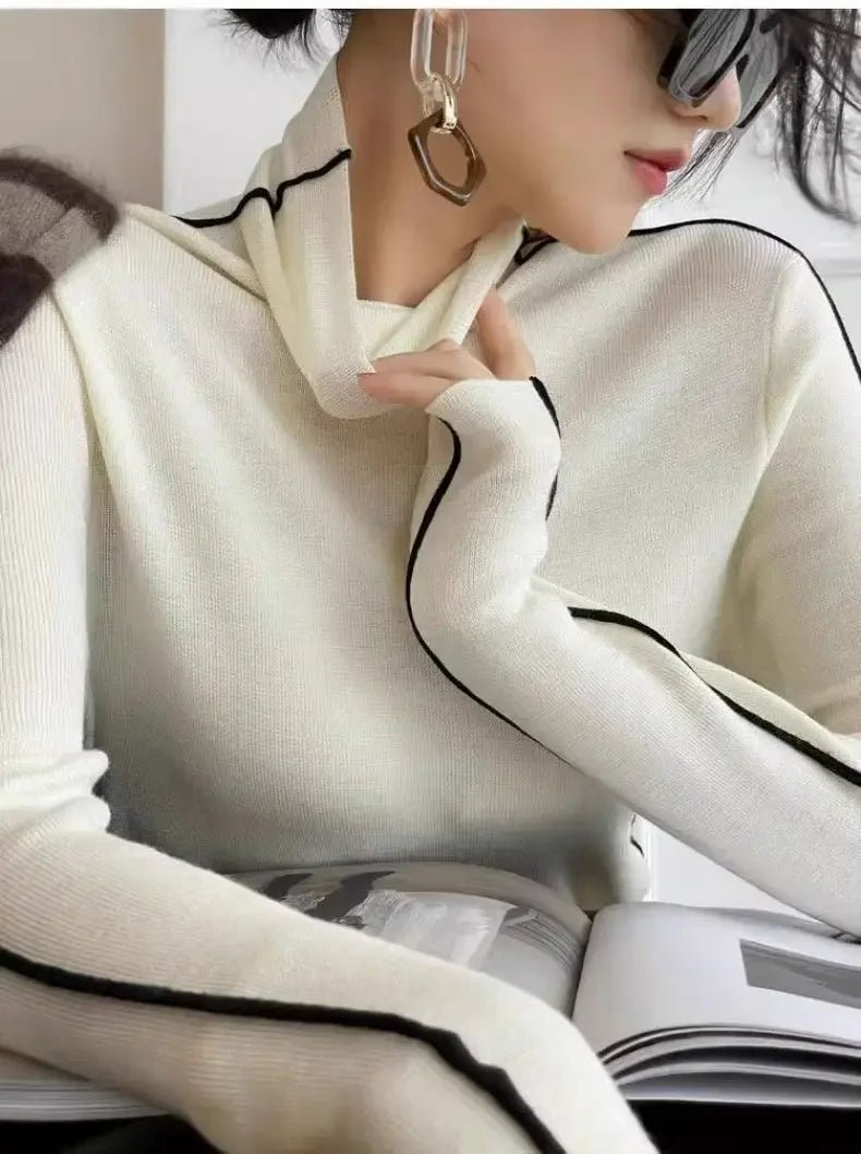 Turtleneck Knit Top – Slim Fit with Contrast Trim - LunaKit.LTD
