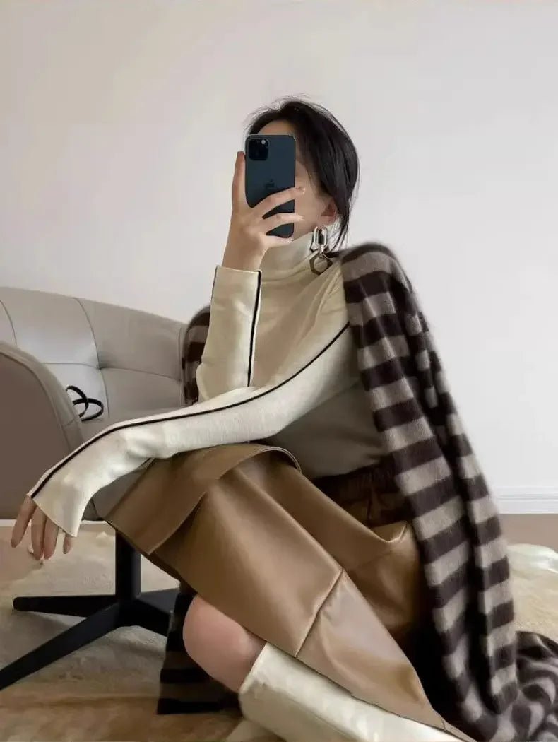 Turtleneck Knit Top – Slim Fit with Contrast Trim - LunaKit.LTD