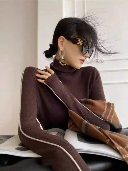 Turtleneck Knit Top – Slim Fit with Contrast Trim - LunaKit.LTD