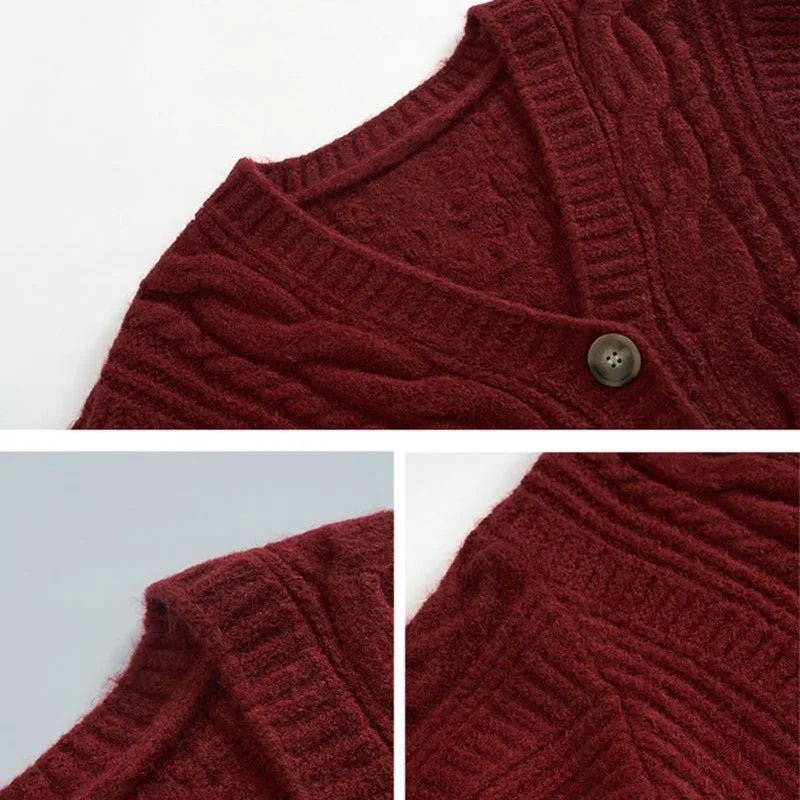 Twist Pattern Knit Sweater – Cozy V - Neck Style - LunaKit.LTD