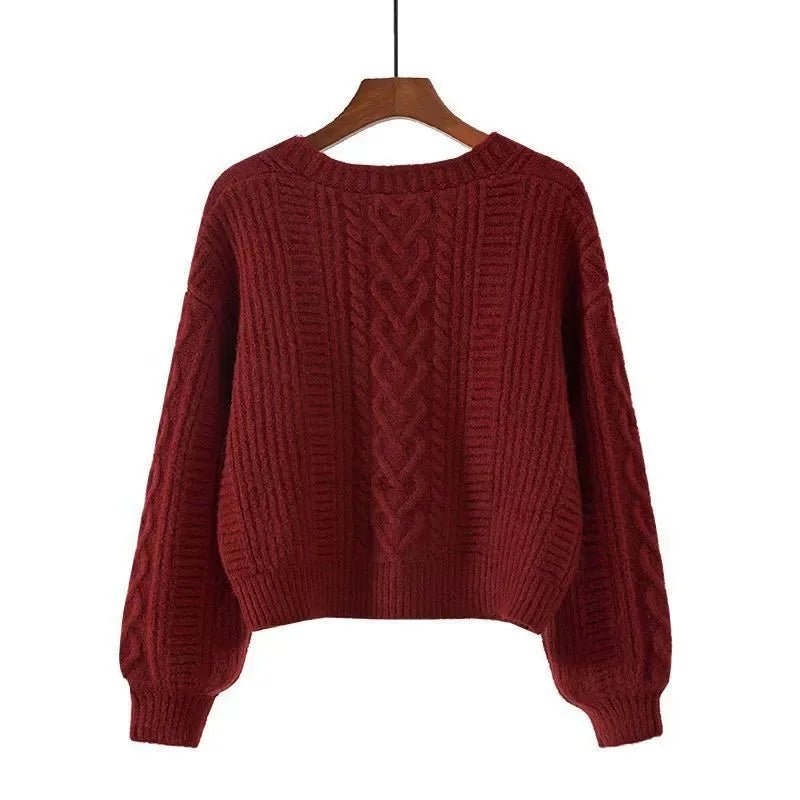 Twist Pattern Knit Sweater – Cozy V - Neck Style - LunaKit.LTD