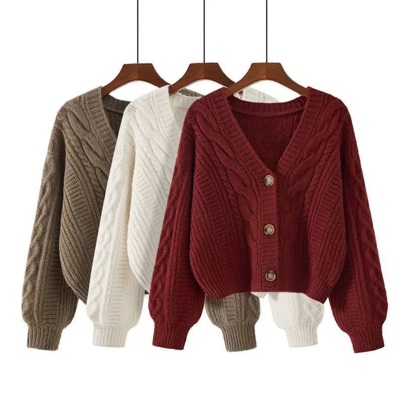 Twist Pattern Knit Sweater – Cozy V - Neck Style - LunaKit.LTD