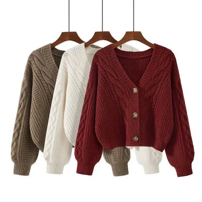 Twist Pattern Knit Sweater – Cozy V - Neck Style - LunaKit.LTD