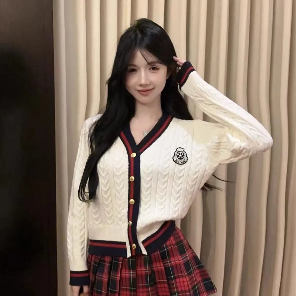 V - Neck Knit Sweater – Retro Badge Embroidery Style - LunaKit.LTD