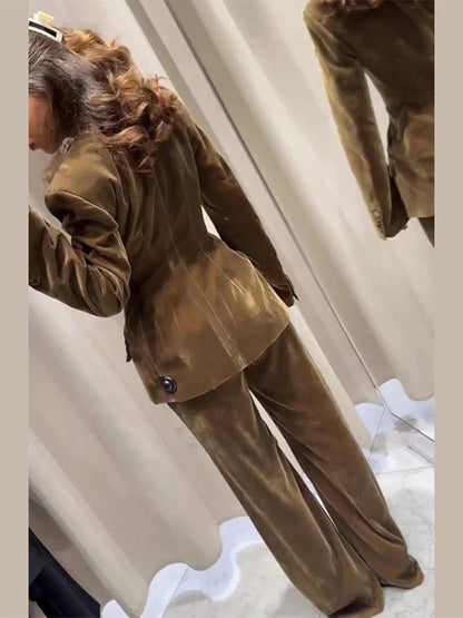 Velvet Two - Piece Suit – Tailored Blazer & Wide - Leg Pants - LunaKit.LTD