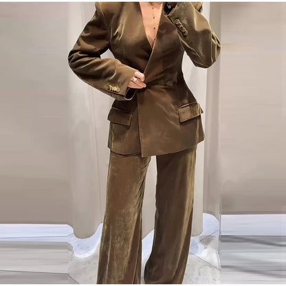 Velvet Two - Piece Suit – Tailored Blazer & Wide - Leg Pants - LunaKit.LTD