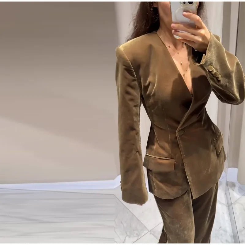 Velvet Two - Piece Suit – Tailored Blazer & Wide - Leg Pants - LunaKit.LTD