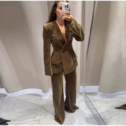 Velvet Two - Piece Suit – Tailored Blazer & Wide - Leg Pants - LunaKit.LTD