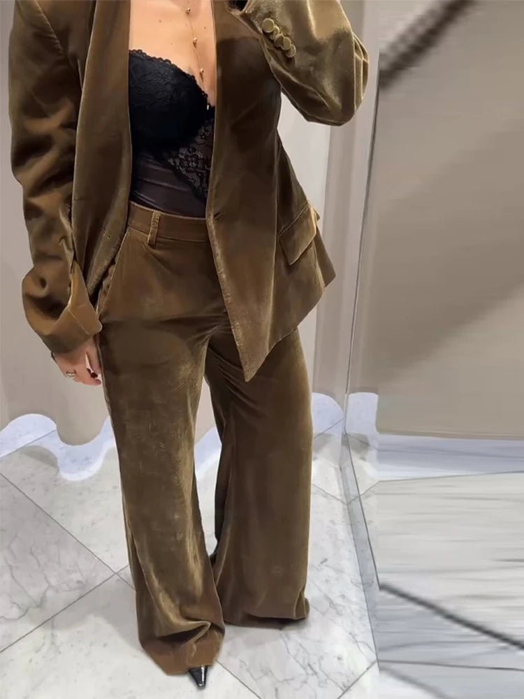 Velvet Two - Piece Suit – Tailored Blazer & Wide - Leg Pants - LunaKit.LTD