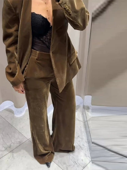 Velvet Two - Piece Suit – Tailored Blazer & Wide - Leg Pants - LunaKit.LTD