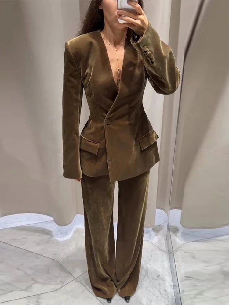 Velvet Two - Piece Suit – Tailored Blazer & Wide - Leg Pants - LunaKit.LTD