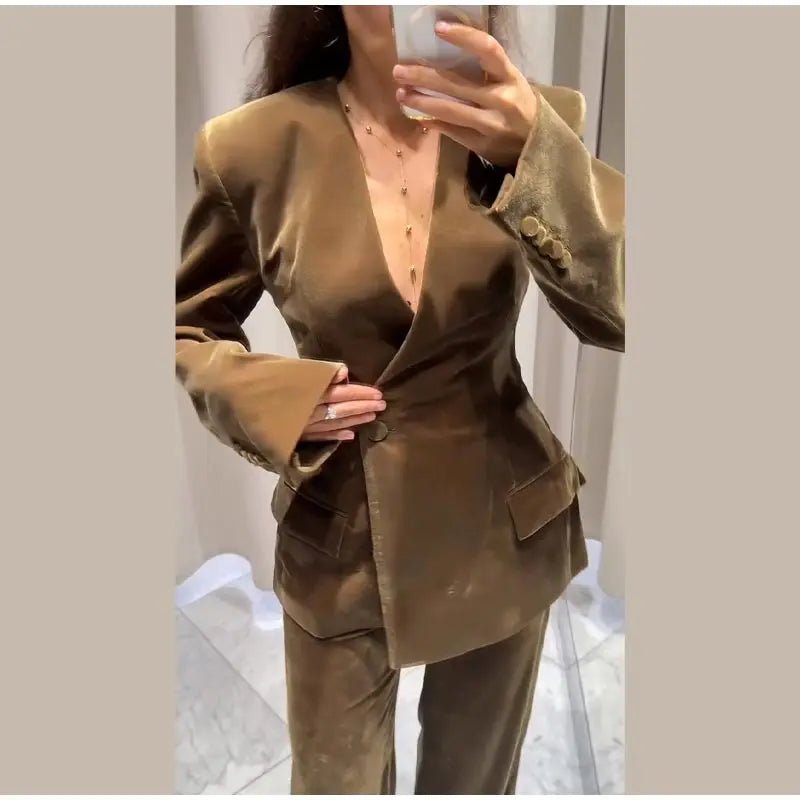 Velvet Two - Piece Suit – Tailored Blazer & Wide - Leg Pants - LunaKit.LTD