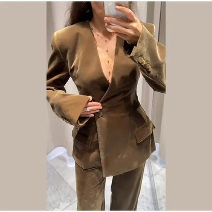 Velvet Two - Piece Suit – Tailored Blazer & Wide - Leg Pants - LunaKit.LTD