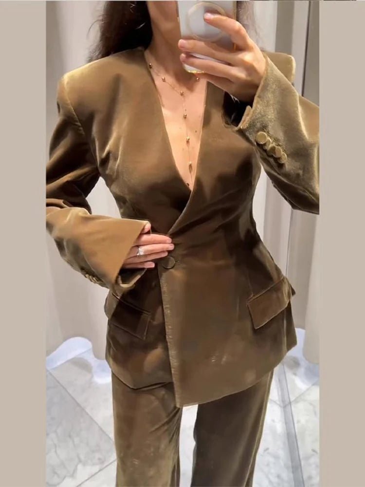 Velvet Two - Piece Suit – Tailored Blazer & Wide - Leg Pants - LunaKit.LTD