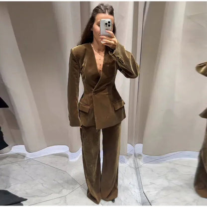 Velvet Two - Piece Suit – Tailored Blazer & Wide - Leg Pants - LunaKit.LTD