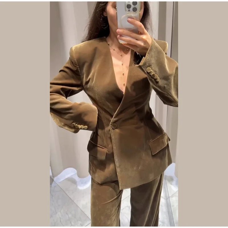 Velvet Two - Piece Suit – Tailored Blazer & Wide - Leg Pants - LunaKit.LTD