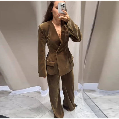 Velvet Two - Piece Suit – Tailored Blazer & Wide - Leg Pants - LunaKit.LTD